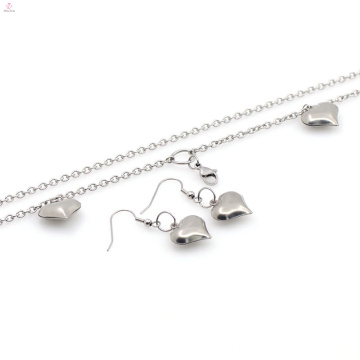 Neues Design Edelstahl Halskette Herz Ohrring Schmuck-Set